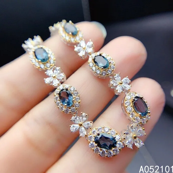 KJJEAXCMY fine jewelry S925 sterling silver inlaid natural blue topaz new Girl lovely hand Bracelet Support test Chinese style
