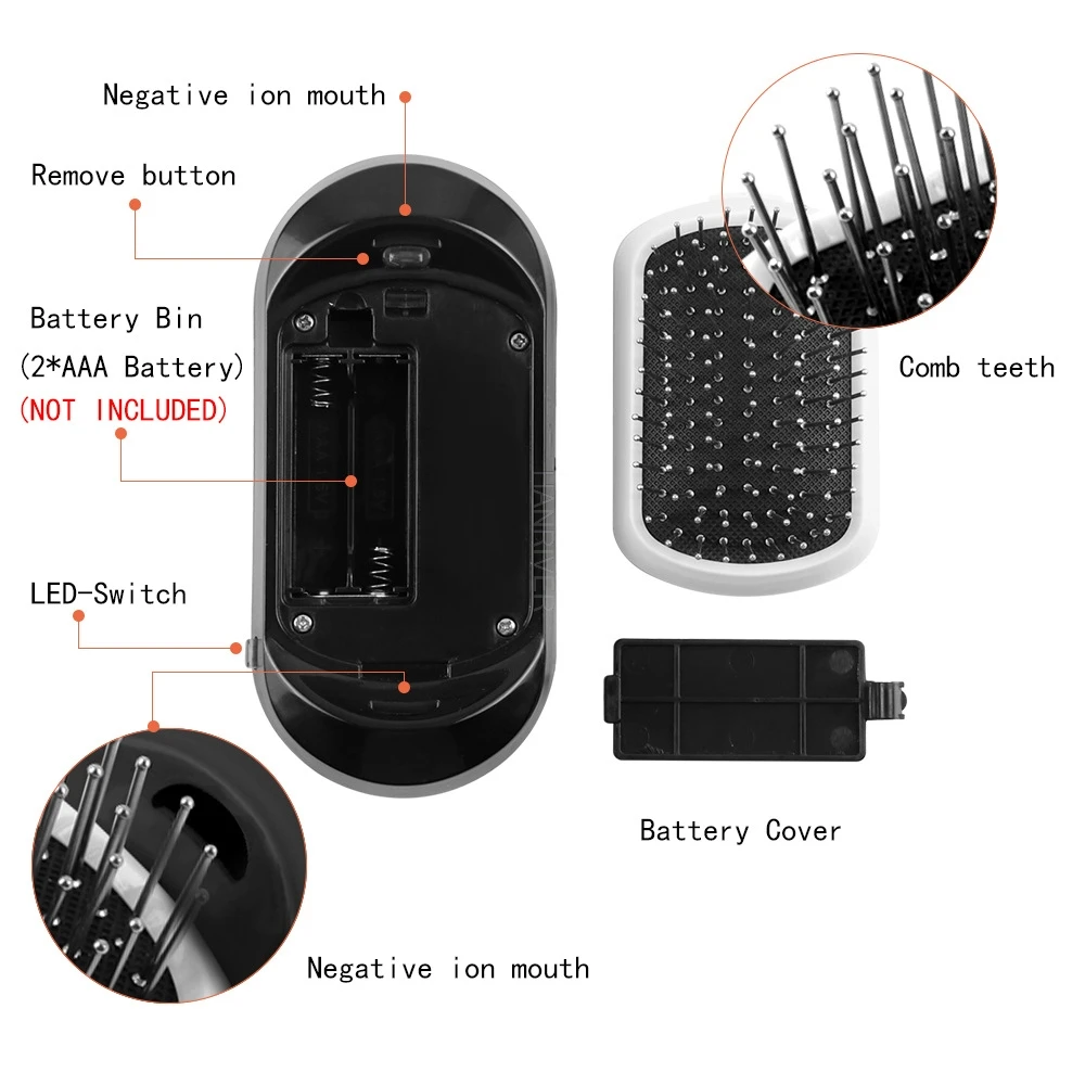 New Version Ionic Hairbrush Potable Negative Ions Electric Massage Hairbrush Anti-static Hair Brush Comb Hair Styling Tools