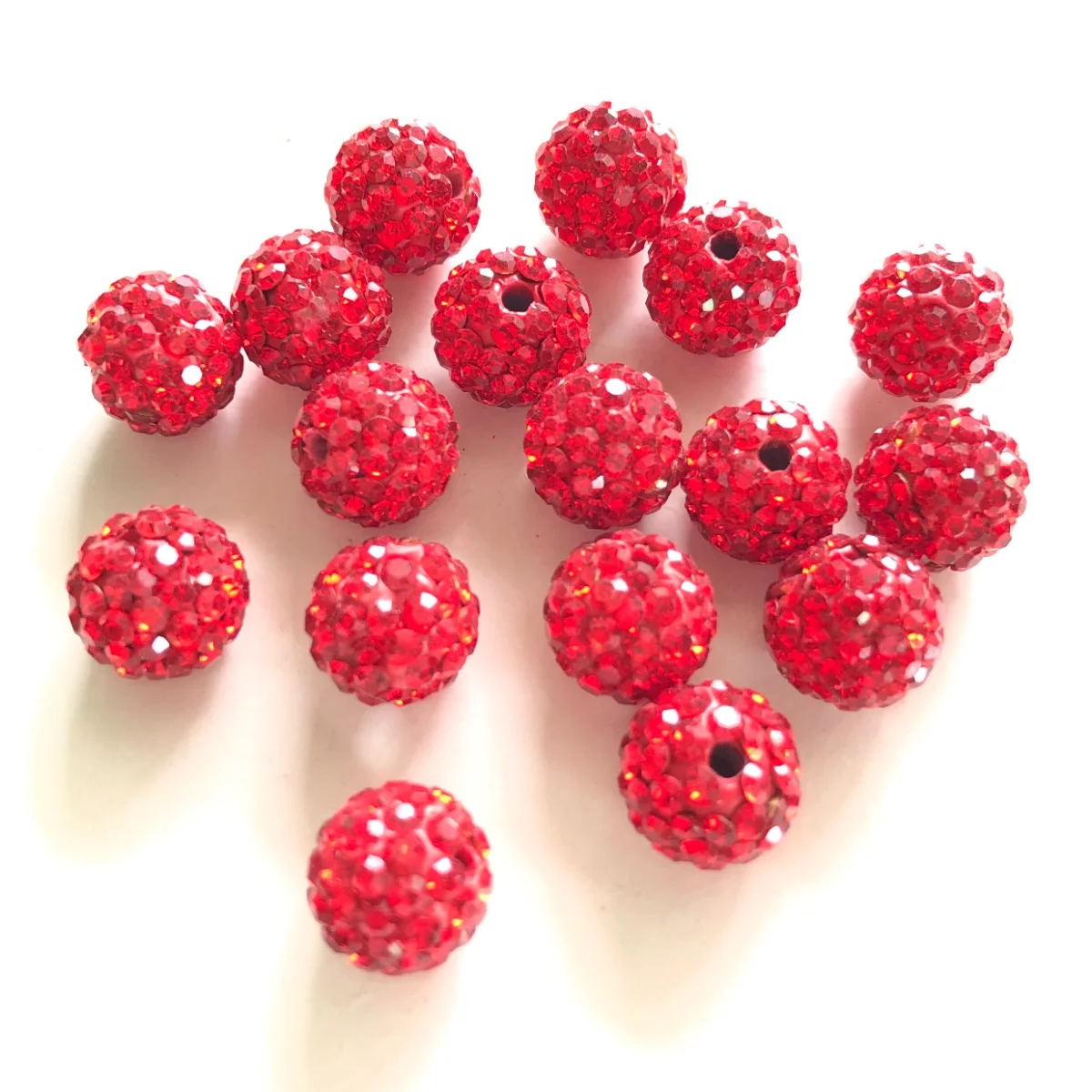 50pcs 10mm High Quality Red Color Crystal Clay Pave Rhinestone Round Disco Ball Loose Spacer Beads for Bracelets Necklace Making