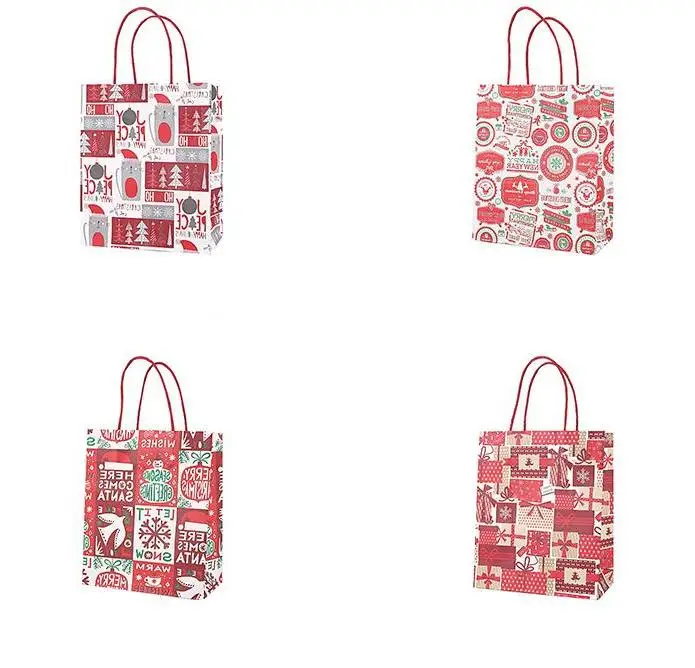 Christmas Gift Kraft Paper Bag Creative Bronzing Cute Cartoon Christmas Packaging Tote Bag Free Dhl Wholesale