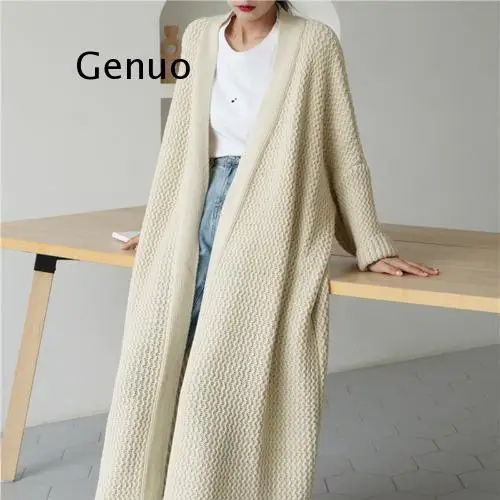 Casual Cardigans Long Sweater Women Long Sleeve Knit Cardigan Oversized Solid Loose Cardigan Coat Women Korean Winter