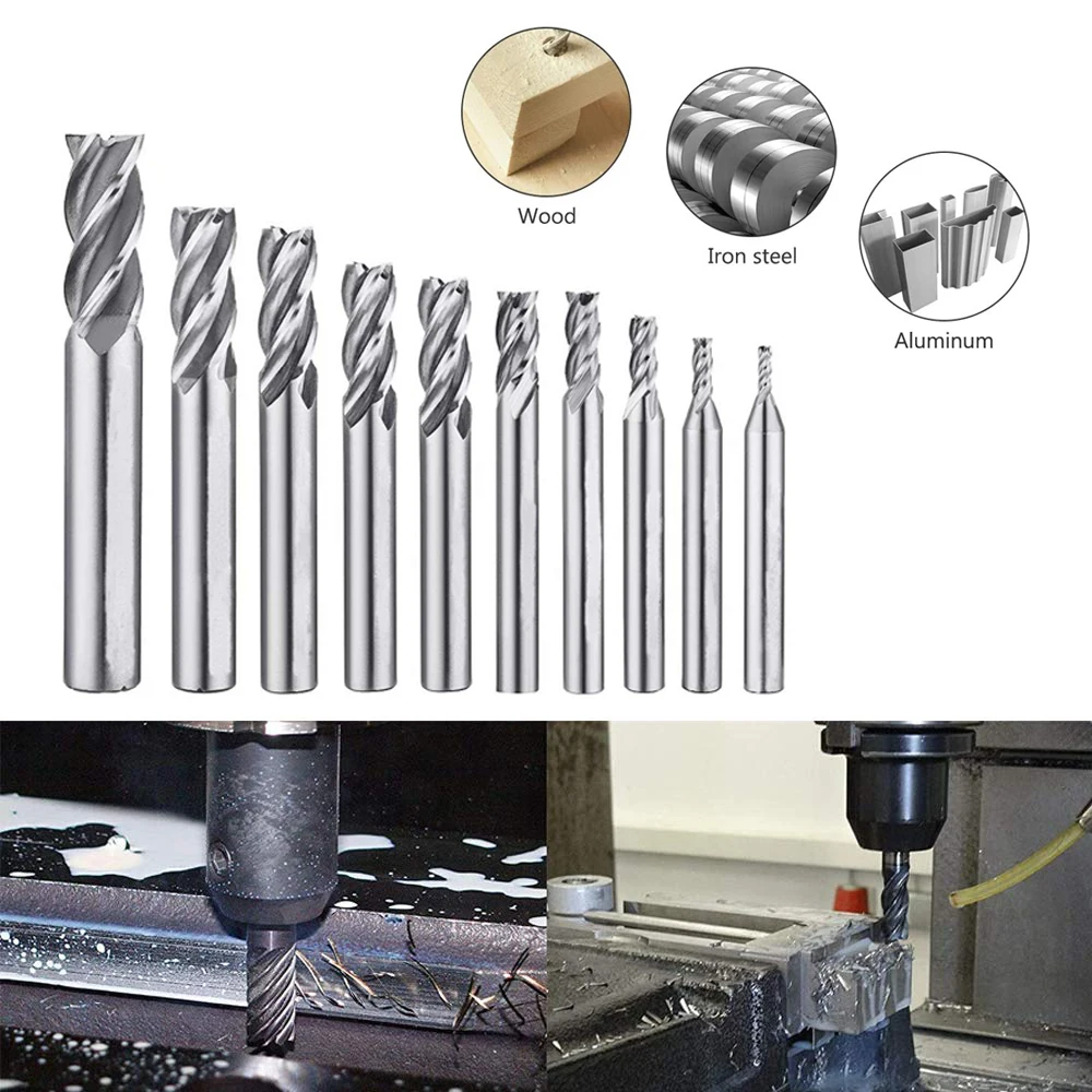 Mata Bor Logam Pemotong Penggilingan Set HSS Pemotong Batang Lurus 4 Pisau 1.5-12Mm Bor untuk Kayu, Logam, Mesin Bor