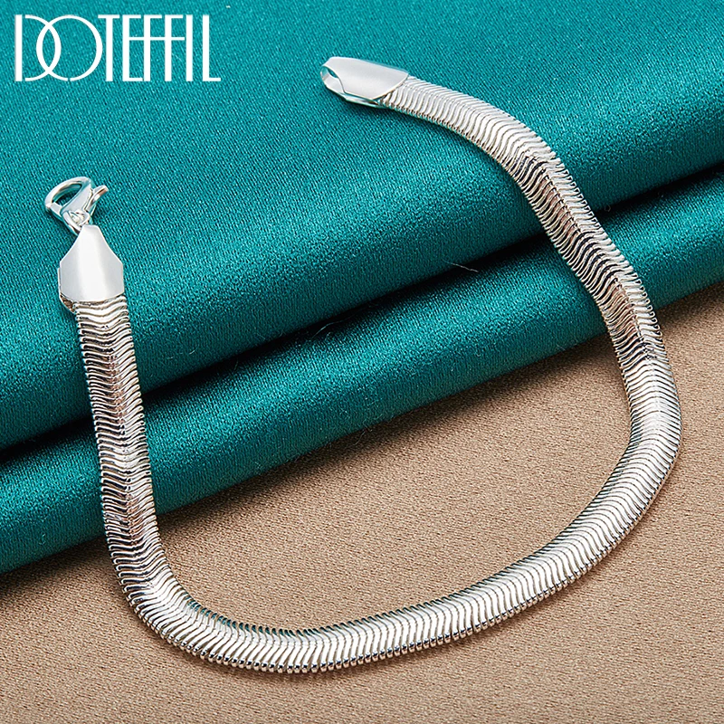 

DOTEFFIL 925 Sterling Silver 24K Gold 6mm Side Snake Chain Bracelet For Women Man Wedding Engagement Party Fashion Jewelry