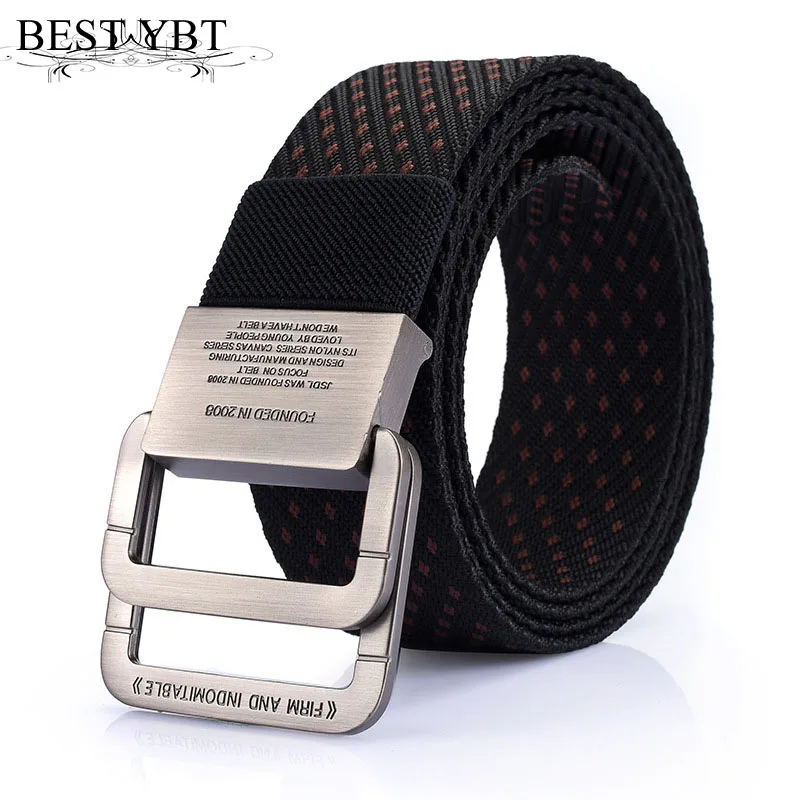 Bset YBT Unisex Nylon Unisex Belt Alloy Double Ring Buckle Belt Outdoor Casual Sport Fashion New Stripe Men And Women Belt