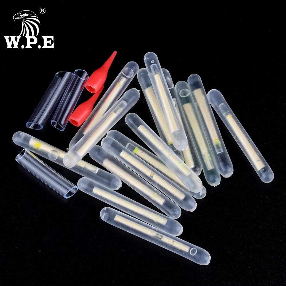 W.P.E 30pcs Fishing Lightstick 4.5*39mm Carp Fishing Tackle Light Night Float Fluorescent Glow Stick Luminous Fishing Float