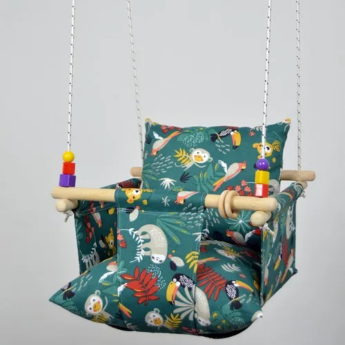 Berra Life Wooden Swing Baby Child Swing Hammock-Merry Animals Green