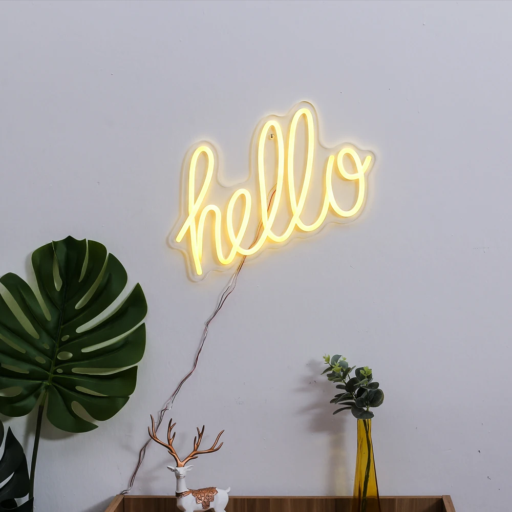 HELLO Neon Sign Flexible Neon Light of Greetings Slogan Window Display Decoration for Store Boutique Shop Wall Art Neon Light