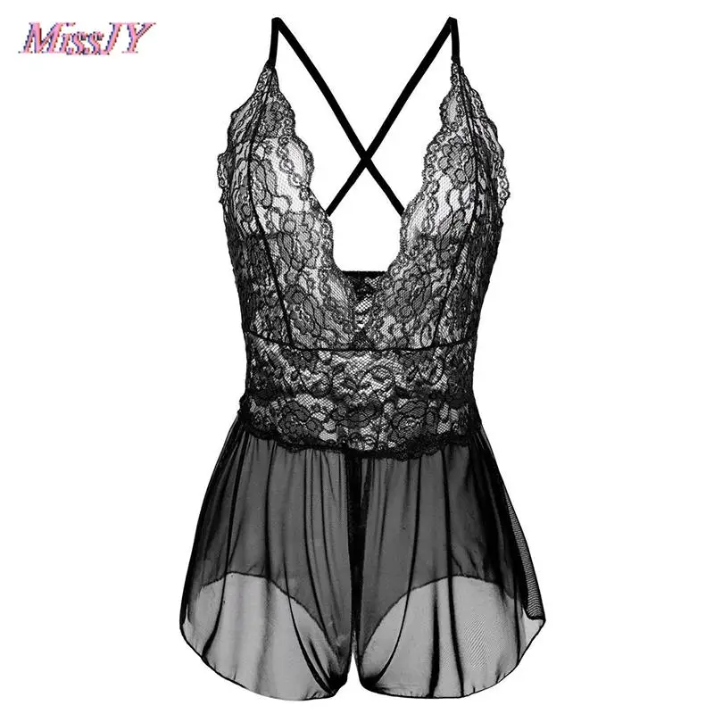 Sujetador abierto con entrepierna abierta para mujer, ropa interior Sexy con cuello en V profundo, picardías porno, lencería erótica de encaje, disfraz de peluches, ropa Nuisette