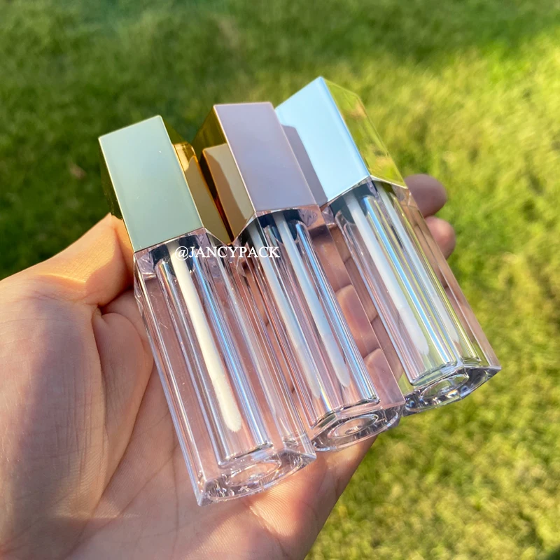 5ml cosmetic packaging hexagon silver Clear 5ml Empty Lipgloss Tube Lipstick Containers travel Refillable Bottles