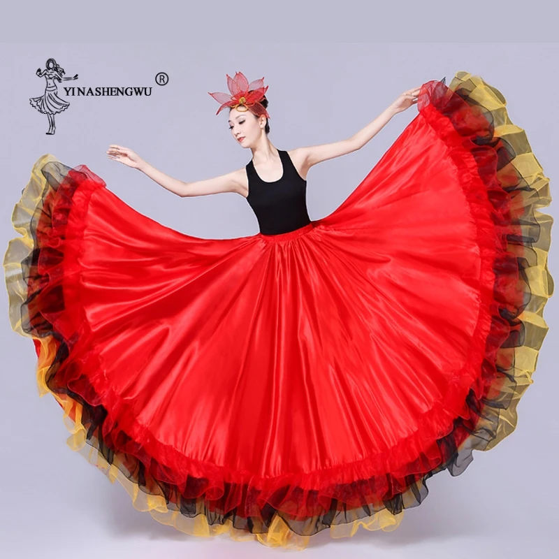 Feminino senhora trajes de dança do ventre renda espanhol bullfighting dança saia abertura dança grande balanço saia adulto desempenho cigano wear