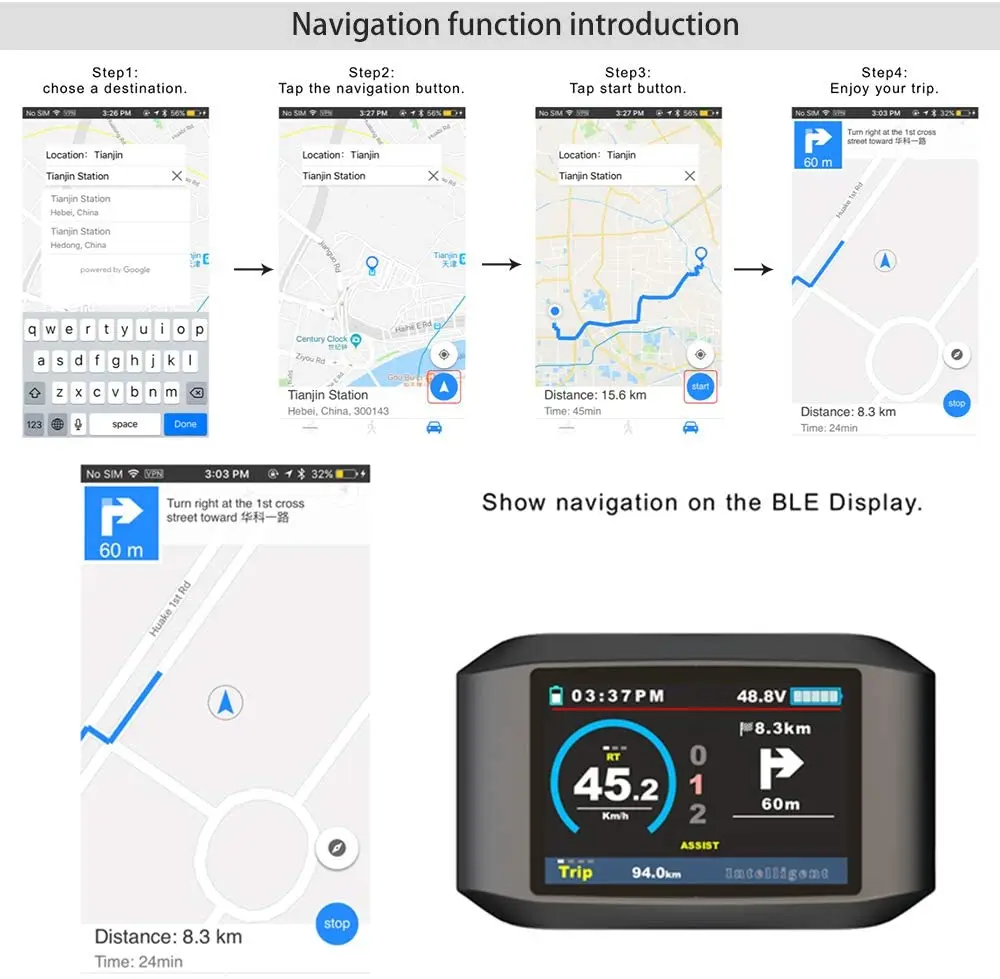 Display funzione Bluetooth 750C per BAFANG BBS01, BBS02, BBSHD, misuratore motore centrale, pannello di controllo, schermo a colori orizzontale