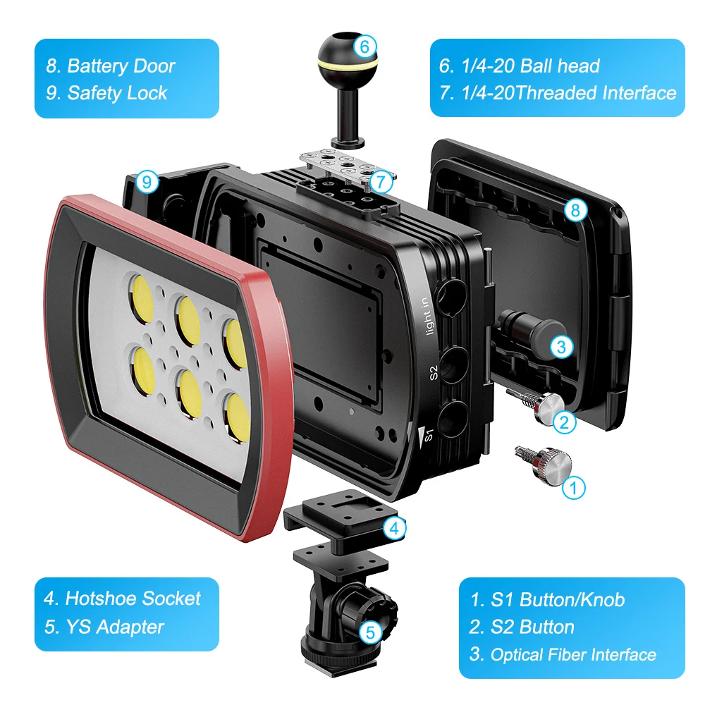 Seafrogs 6000LM luce di riempimento con funzione di innesco in fibra ottica LED fotocamera telefono Flash accessorio per fotografia subacquea