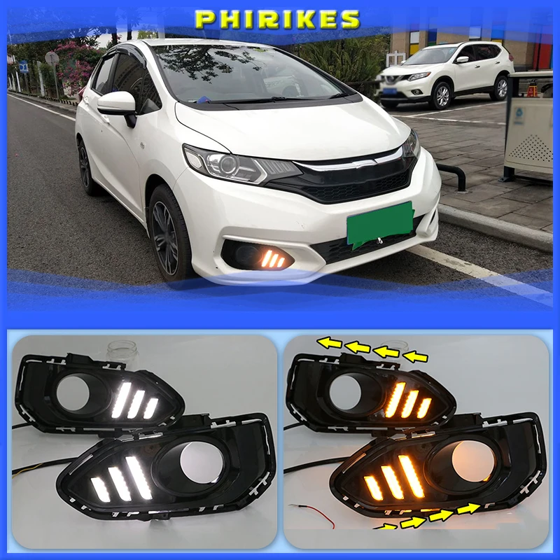 

1Set For Honda jazz fit 2018 LED DRL Daytime Running Lights Daylight Driving light with fog lamp