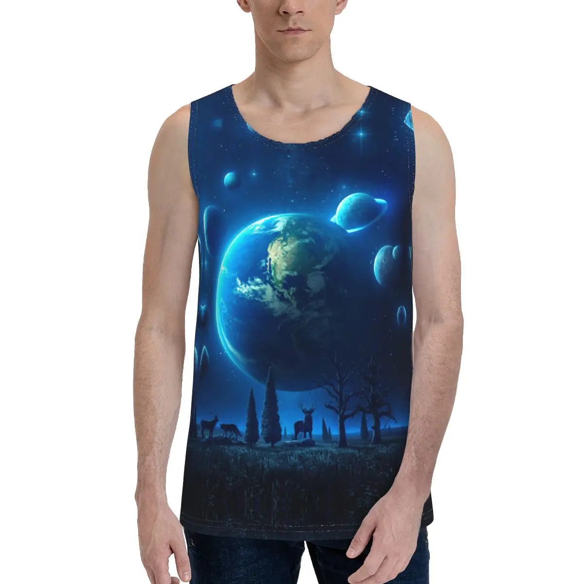 

Tank Tops Gyms 3D Sleeveless Shirt Print Starry sky Hiphop Large Size Habiliment For Men Summer Sleeveless Shirt the earth Cool