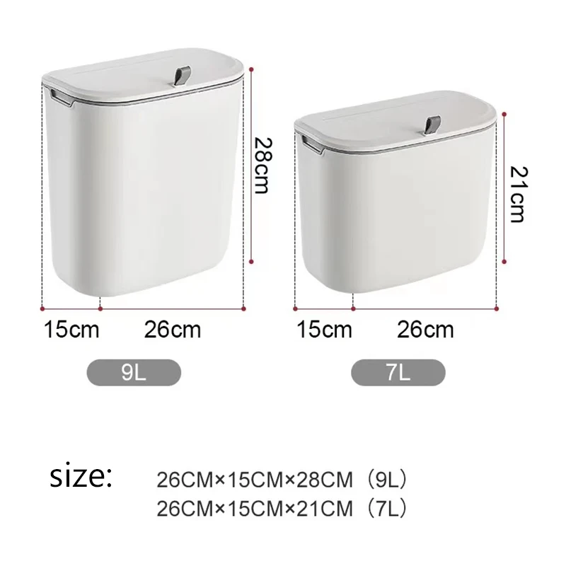 7L/9L Wall-mounted Trash Can with Lid for Kitchen Cabinet Door, Creative Hanging Paper Basket for Bathroom Toilet Living Room