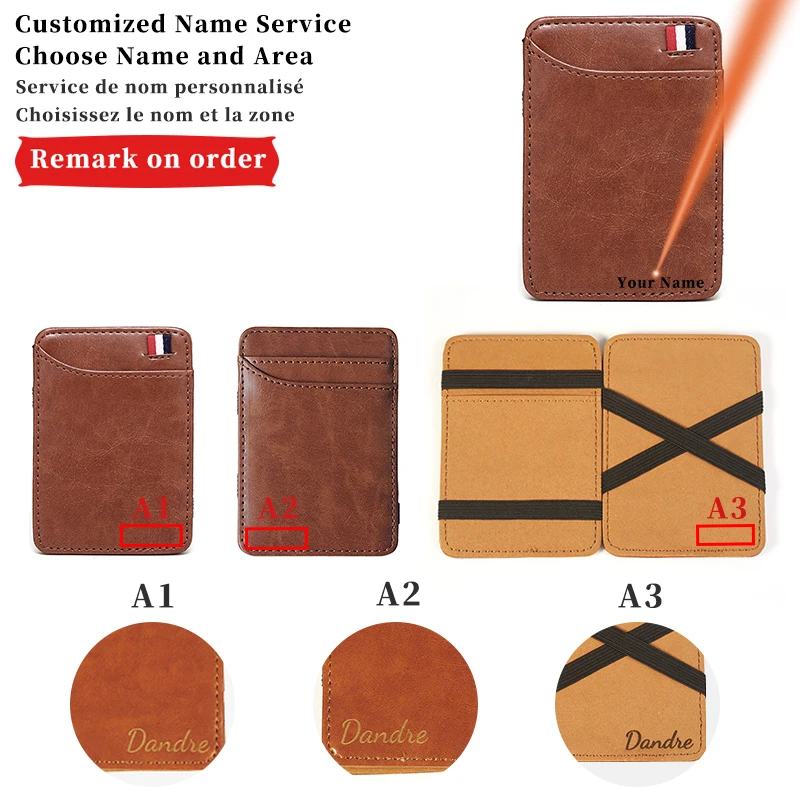 

Custom Name Engraving Wallet Men Retro Pu leather Cash ID Card Holder RFID Slim Magic Wallet Credit Card Holder wallets For Men