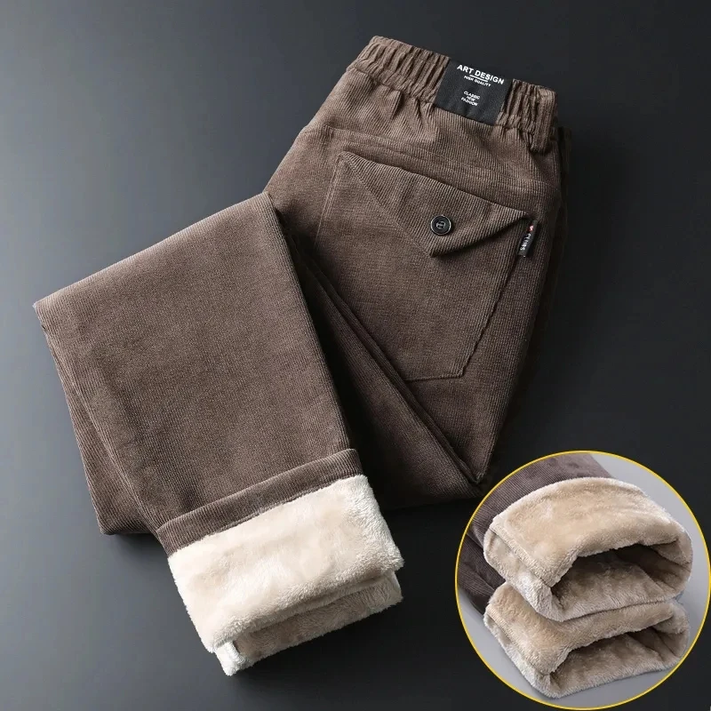 

Corduroy Pants Men Clothing Plus Velvet Thick Casual Straight Trousers Streetwear Autumn Winter Pantalon Cargo Calça Masculina