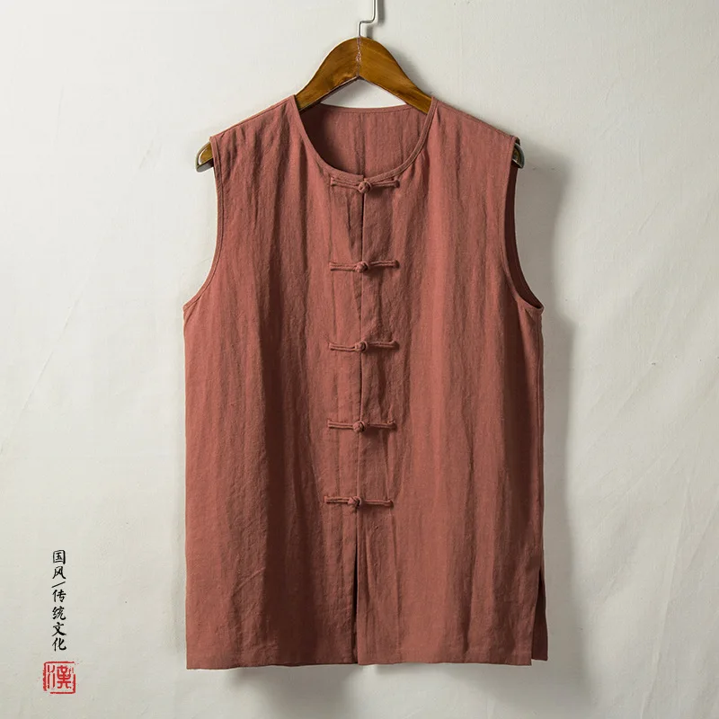 Traditional Chinese Clothing for Men Cotton Linen Vests Sleeveless Waistcoat Casual Kung Fu Tai Chi Tang Suit Style Tops CN-130
