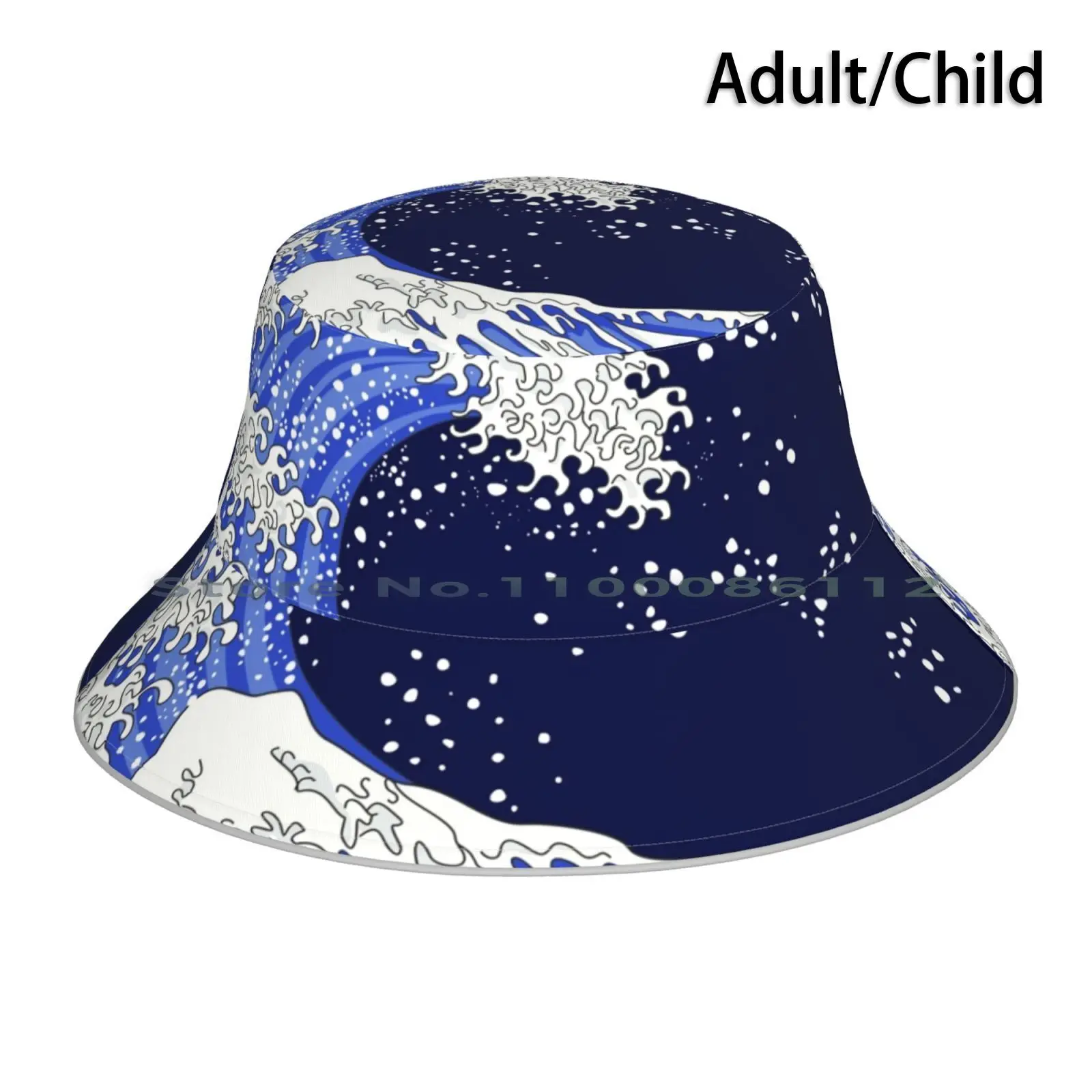 Great Blue Wave Bucket Hat Sun Cap Blue Navy The Great Wave Off Kanagawa Surfer Swimming Salty Ocean Waves Big Huge Waters