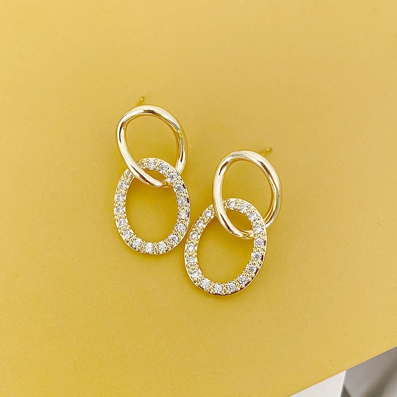 Korean Fashion Design Double Layers Earrings for Women Exquisite Micro Inlaid Zirconia Hot Sale Stud Earrings Wedding Jewelry