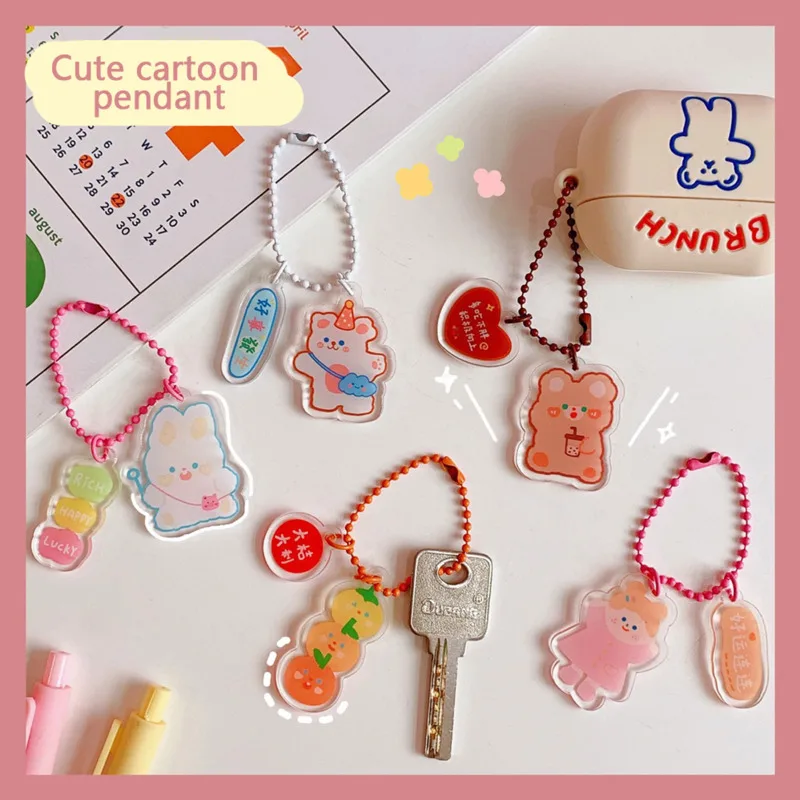 

Ins Cartoon Cute Bear Rabbit Keychain Transparent Acrylic Girl Schoolbag Decorative Pendant Kawaii Accessories Fashion Ornament