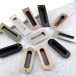 Black Sliding Door Handle, Embedded Concealed Door Knobs Stainless Steel Cabinet Drawer Hidden Buckle Kitchen Sliding Door Pull