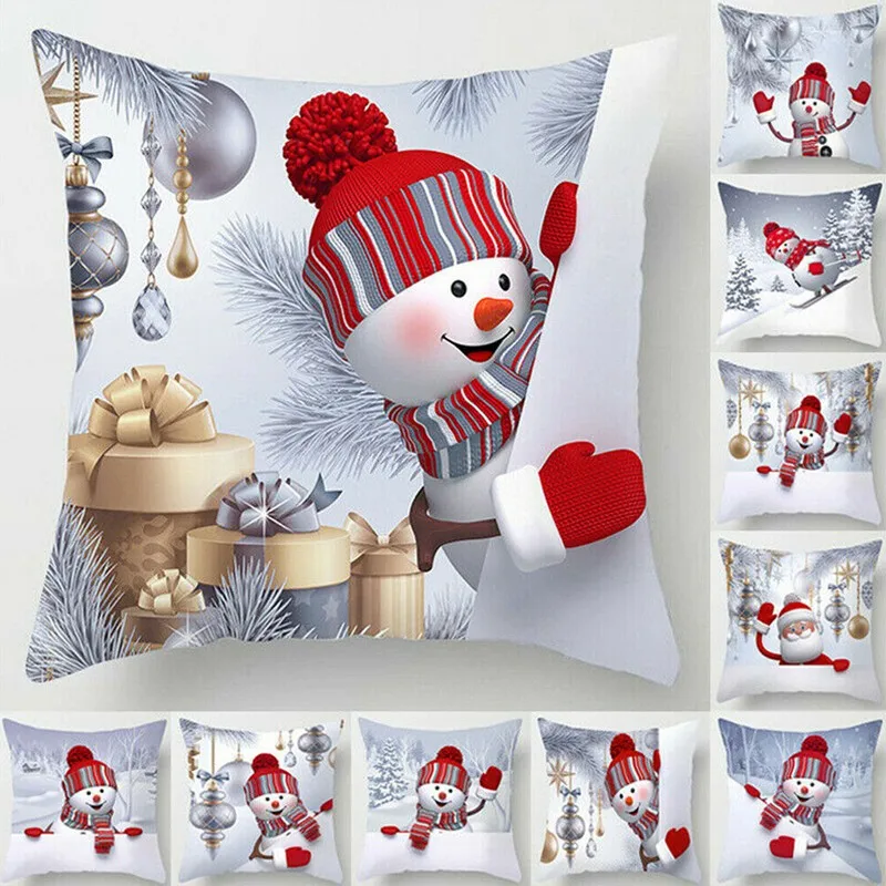 Snowman Christmas Cushion Cover Merry Christmas Decorations for Home 2024 Cristmas Sofa Decor Navidad Xmas Gifts New Year 2025