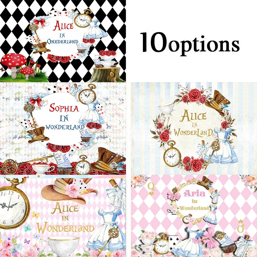 سينسفن فتاة استحمام الطفل صور خلفيات أليس في بلاد العجائب حفلة عيد ميلاد خلفية التصوير استوديو الدعائم كعكة ديكور للطاولات