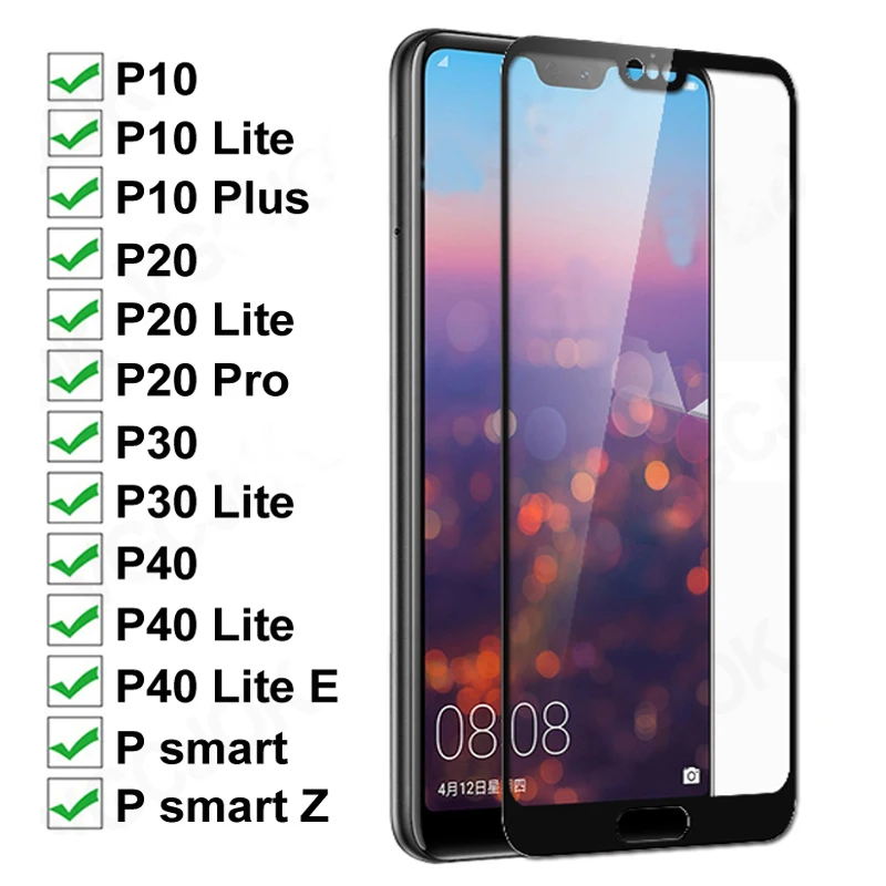 12D Protective Glass On For Huawei P20 Pro P10 Lite Plus Screen Protector Glass P30 P40 Lite E P Smart 2019 Tempered Glass Film