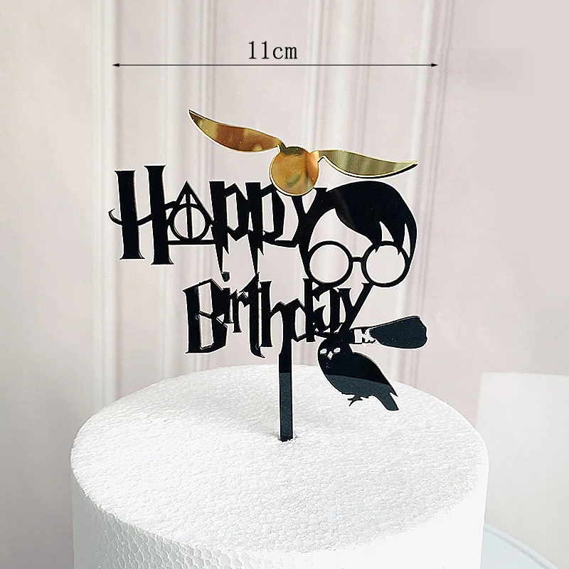 Dunkle Cartoon alles Gute zum Geburtstag Acryl Kuchen Topper süßer Junge Hexe Kuchen Topper für Kinder Geburtstag Party Kuchen Dekorationen Baby Dusche – Detail 3