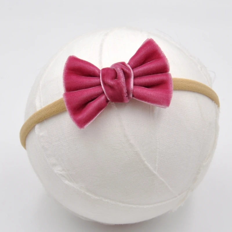 20Pcs/Lot Handtied Velvet Ribbon Bow Headband Solid Elastic Nylon Hairband Baby Bow Hairpins Infant Hair Accessory