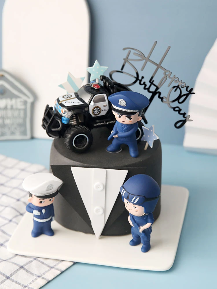 Happy Birthday Party Cake Topper Picks Decoration Hero Policemen Traffic Police Policewoman Male Policeman Plane Handcuffs