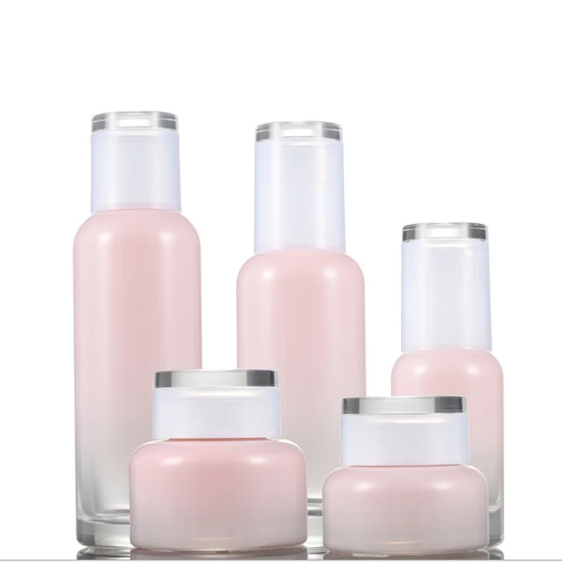 Garrafa de creme de vidro rosa, adequado para loção e cosméticos, novo, 30g, 50g, 45ml, 100ml, 120ml, 10pcs por lote