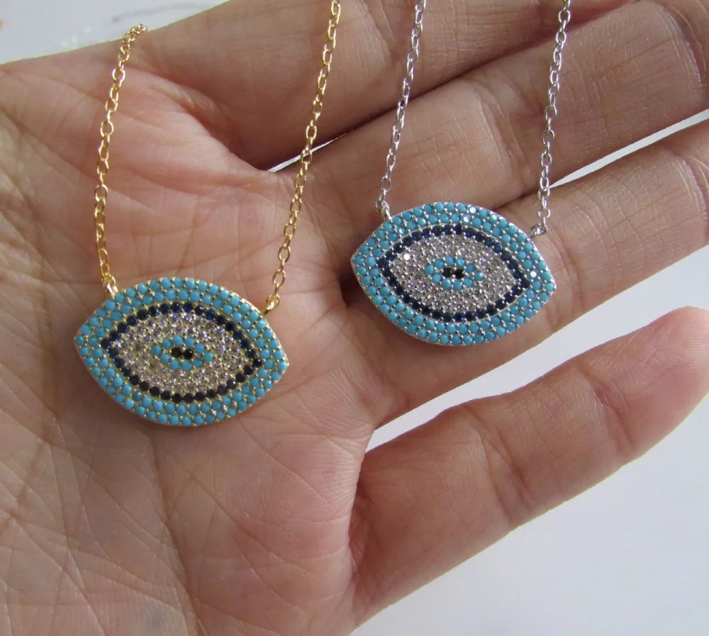 NEW Authentic 925 sterling silver EVIL EYE Luxury women fashion cz blue stone silver necklace