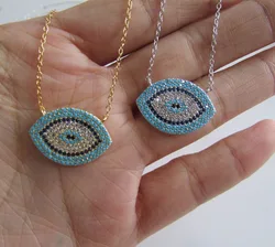 NEW Authentic 925 sterling silver EVIL EYE Luxury women fashion cz blue stone silver necklace