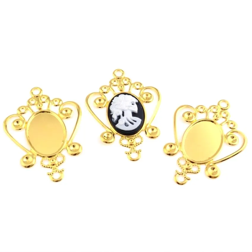 MIAOCHI 10 sztuk pozłacane filigran Cabochon ustawianie okłady złącza dekoracja rzemieślnicza DIY upiększeń 57*41mm