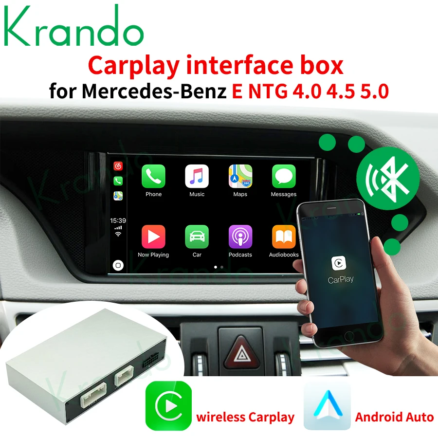 Bezprzewodowy interfejs Krando CarPlay do Mercedes Benz E W212 Coupe C207 NTG 4.0 4.5 5.0 2009-2016 BT Android Auto