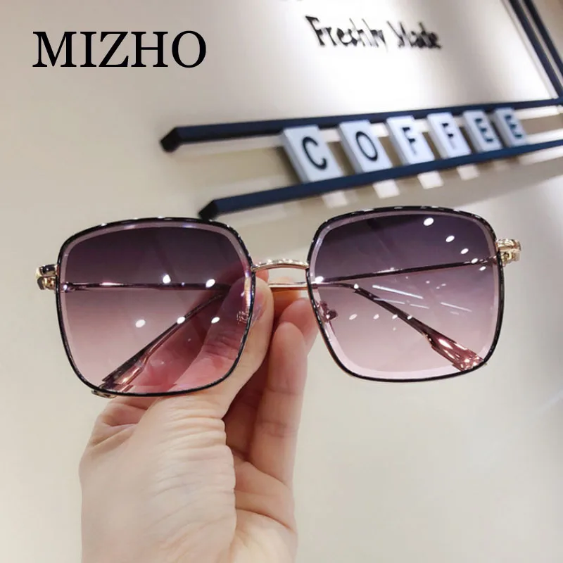 MIZHO Luxury Brand Metal Sunglasses Women Square Fashion Rhinestone Cutting Gradient Grey Vintage Sun Glasses Ladies Trendy