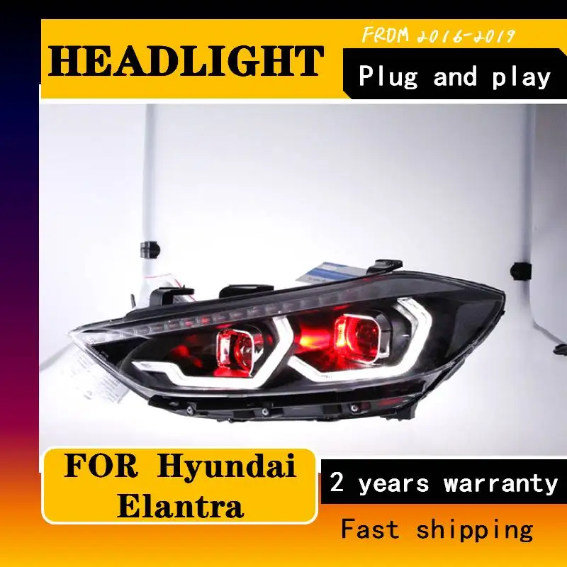 Car Styling For Hyundai Elantra Headlights 2016-2019 LED Headlight DRL Bi Xenon Lens High Low Beam Parking Fog Lamp Accessories