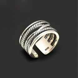 Exaggerated Personality 925 Sterling Silver Retro Large Open Rings For Women Punk Style Luxury Adjustable Size Statement Ring