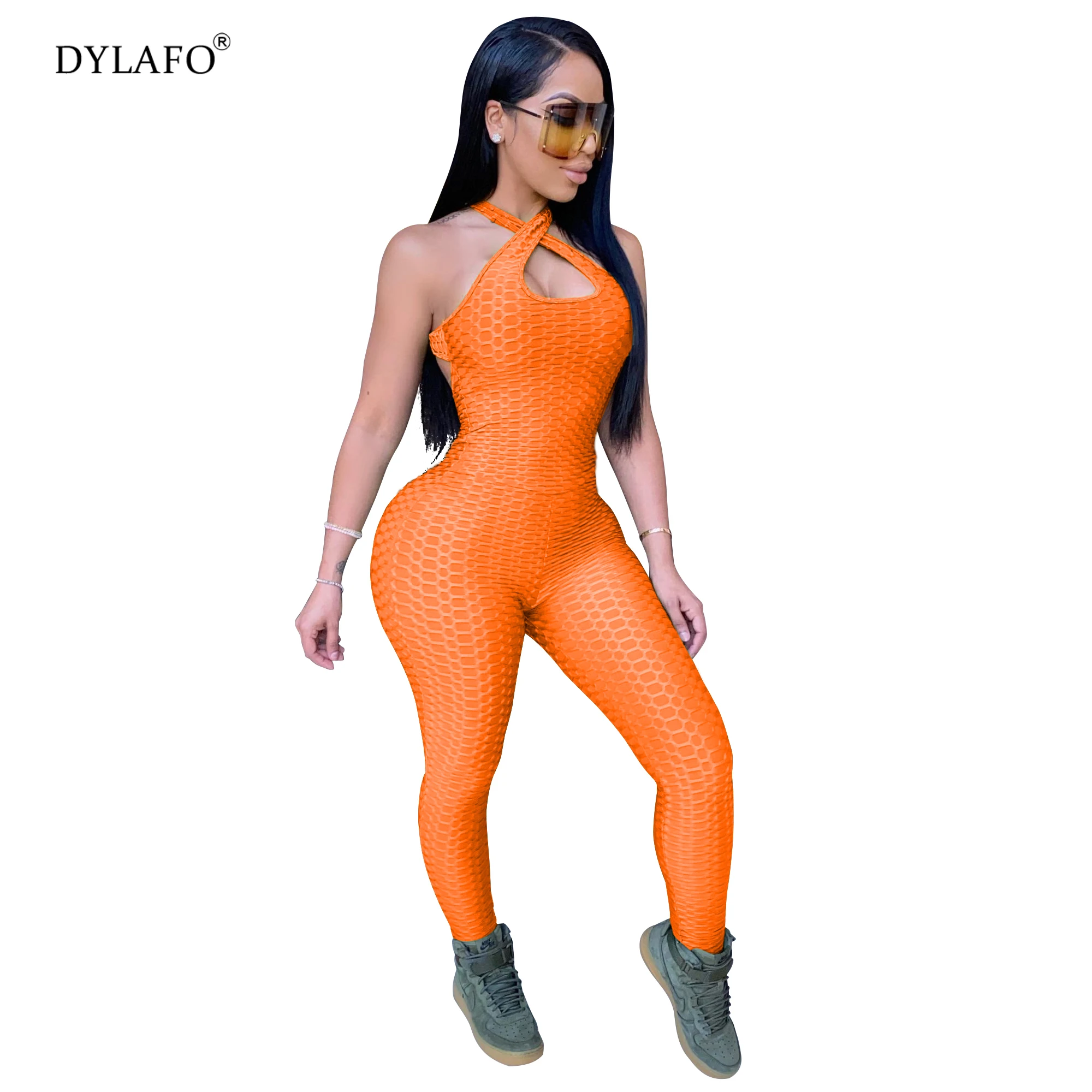 Cross Perban Olahraga Jumpsuit Pakaian Olahraga Seksi Tanpa Lengan Solid Bodysuit Backless Kasual Kebugaran Wanita Panjang Jumpsuit Pakaian Latihan Yg Hangat