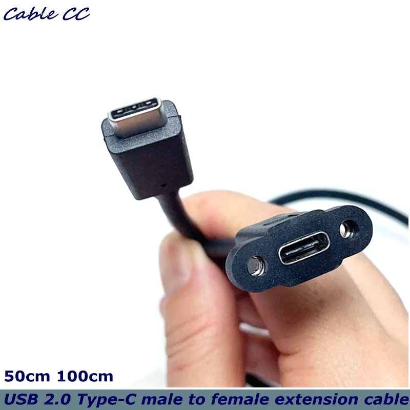 1m USB C Type-C 3.1 Male-to-Female Extension Cable, With Panel Mounting Screw Hole Spacing 17 mm, For Mechanical Installation