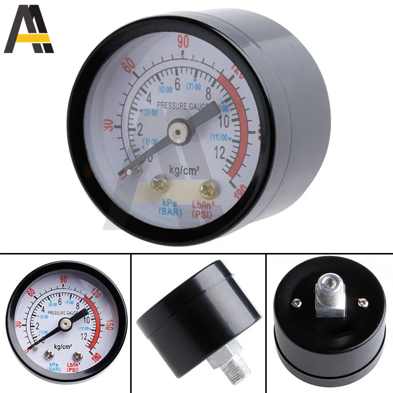 Iron Shell Bar Air Pressure Gauge Double Scale For Air Compressor 9.5/13mm (1/8, 1/4 Bsp) Thread 0~180PSI 0~12Bar Dia 40/50mm