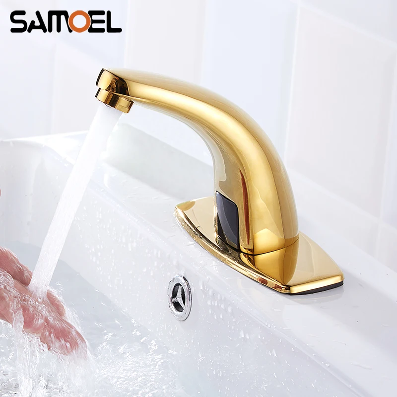 Brass golden automatic sensor faucet tap deck-mounted bathroom gold auto smart touch-free cold water basin tap S846