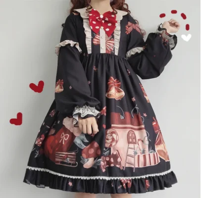 Kawaii mädchen gothic lolita op Weihnachten party süße lolita kleid vintage falbala bowknot hohe taille niedlich druck viktorianischen kleid