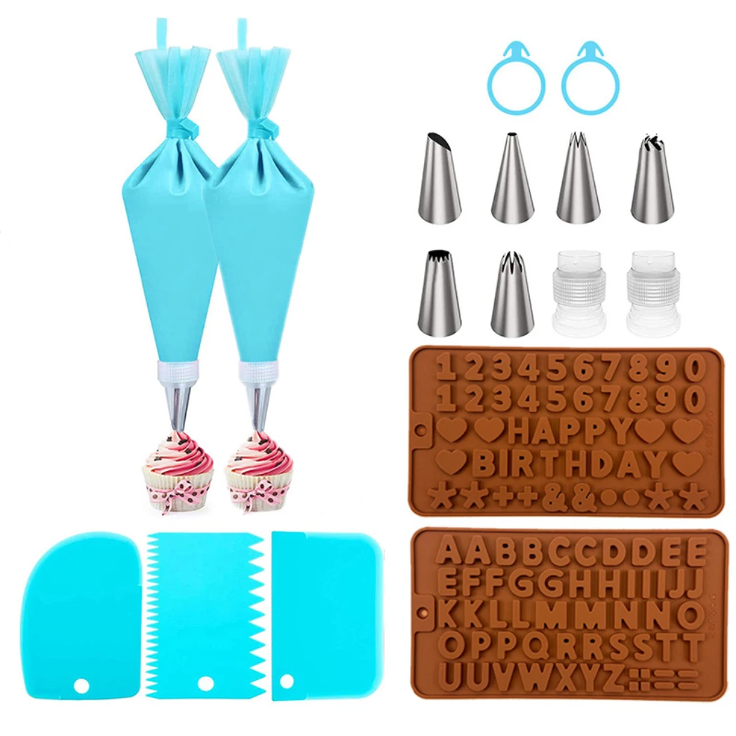 Piping Bag Set Assorted Non-stick Cake Decoration Kit Reusable Cupcake Scraper Icing Tips Fondant Pastry chocolate Tools