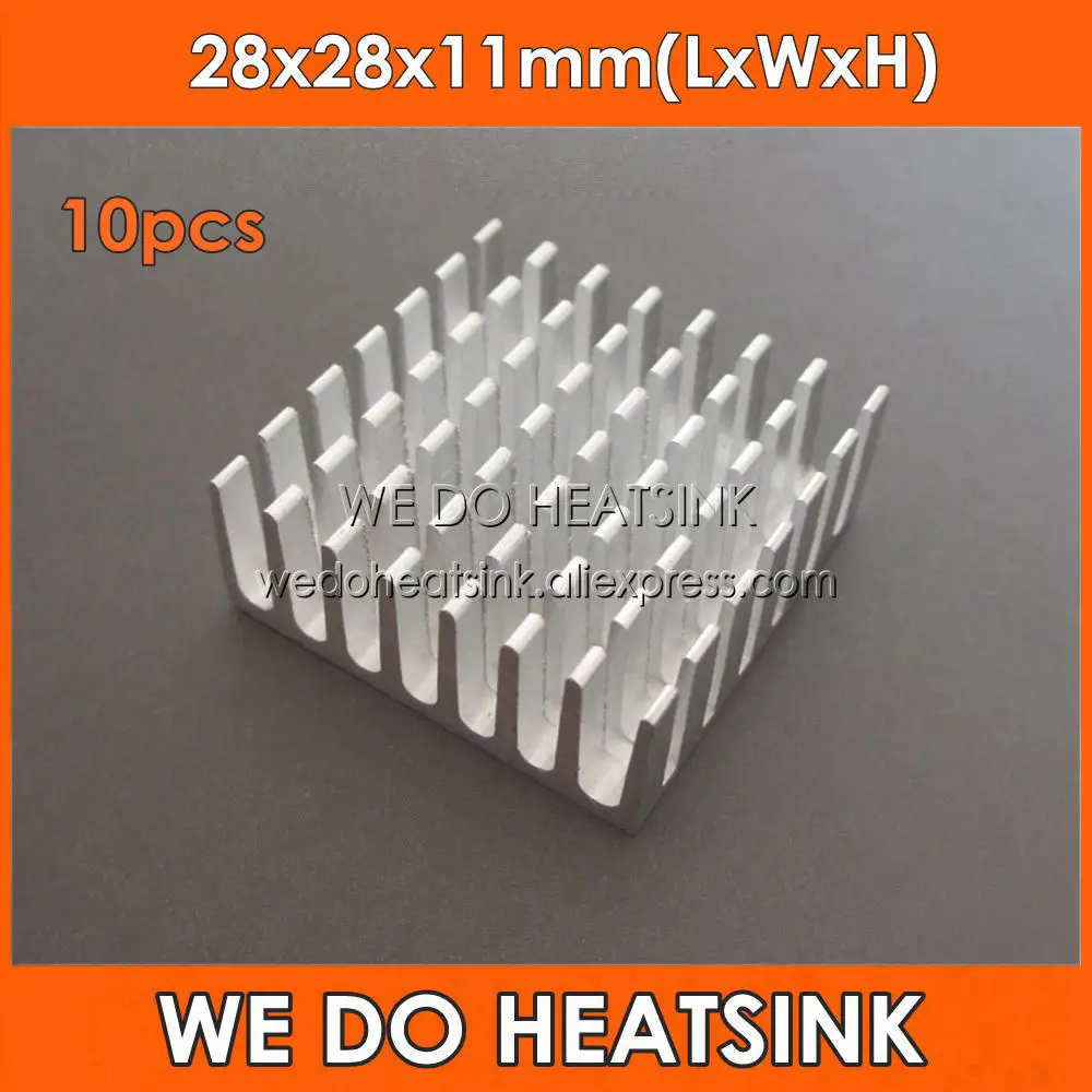 

WE DO HEATSINK 10pcs 28x28x11mm Aluminum Heatsink Radiator Bi Directional Air Flow For IC Packages,BGA,PGA,QFP,LCC