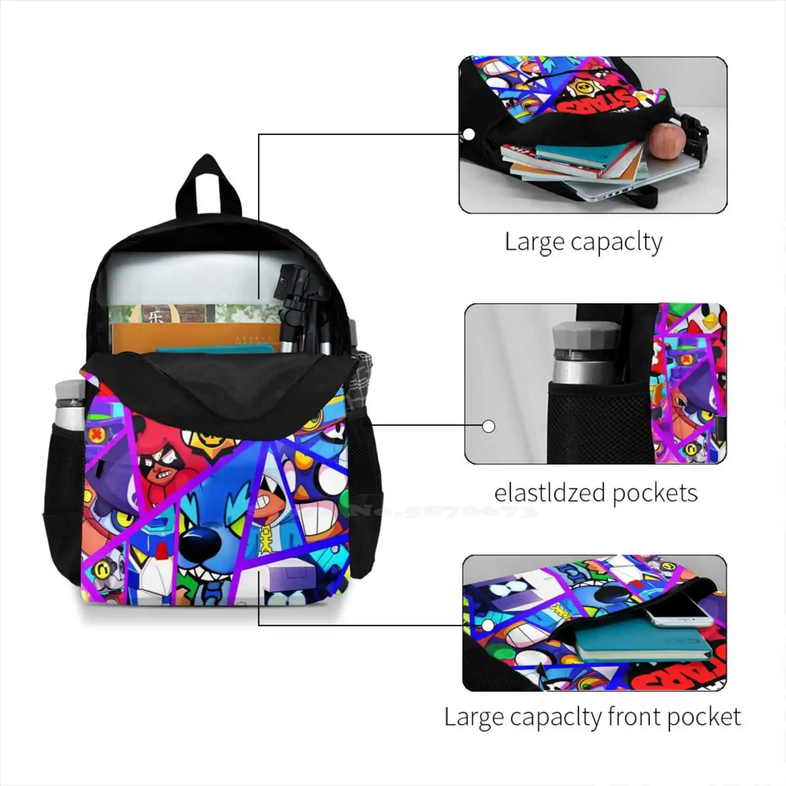 Bolsos de moda del equipo BRAWL de estrellas, mochila para estudiantes, Moments divertidos, León Team, All Heroes S Game, New Best Skin Shark falle