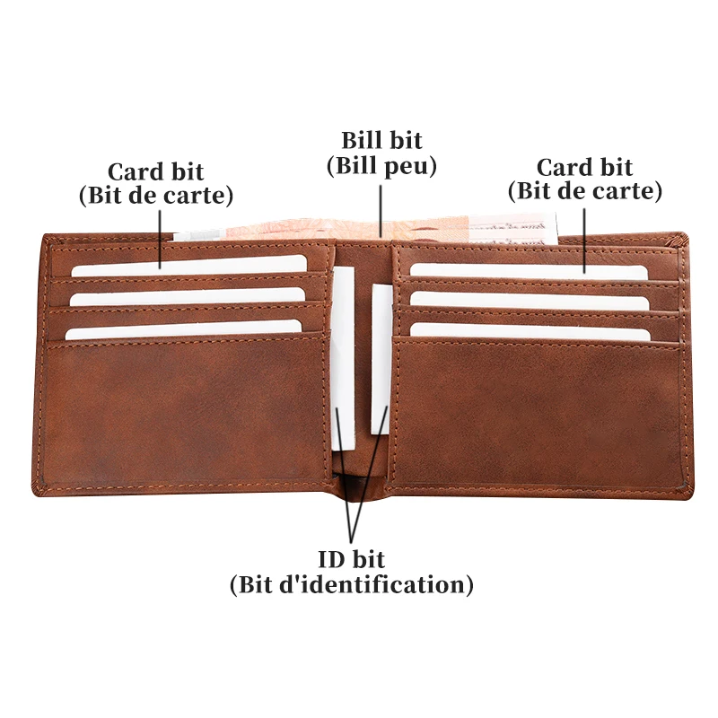 Personalized Gift Men's PU Leather Customized Photos And Personalized Text Bi-Fold Short Retro Brown Simple Ultra-thin Wallet