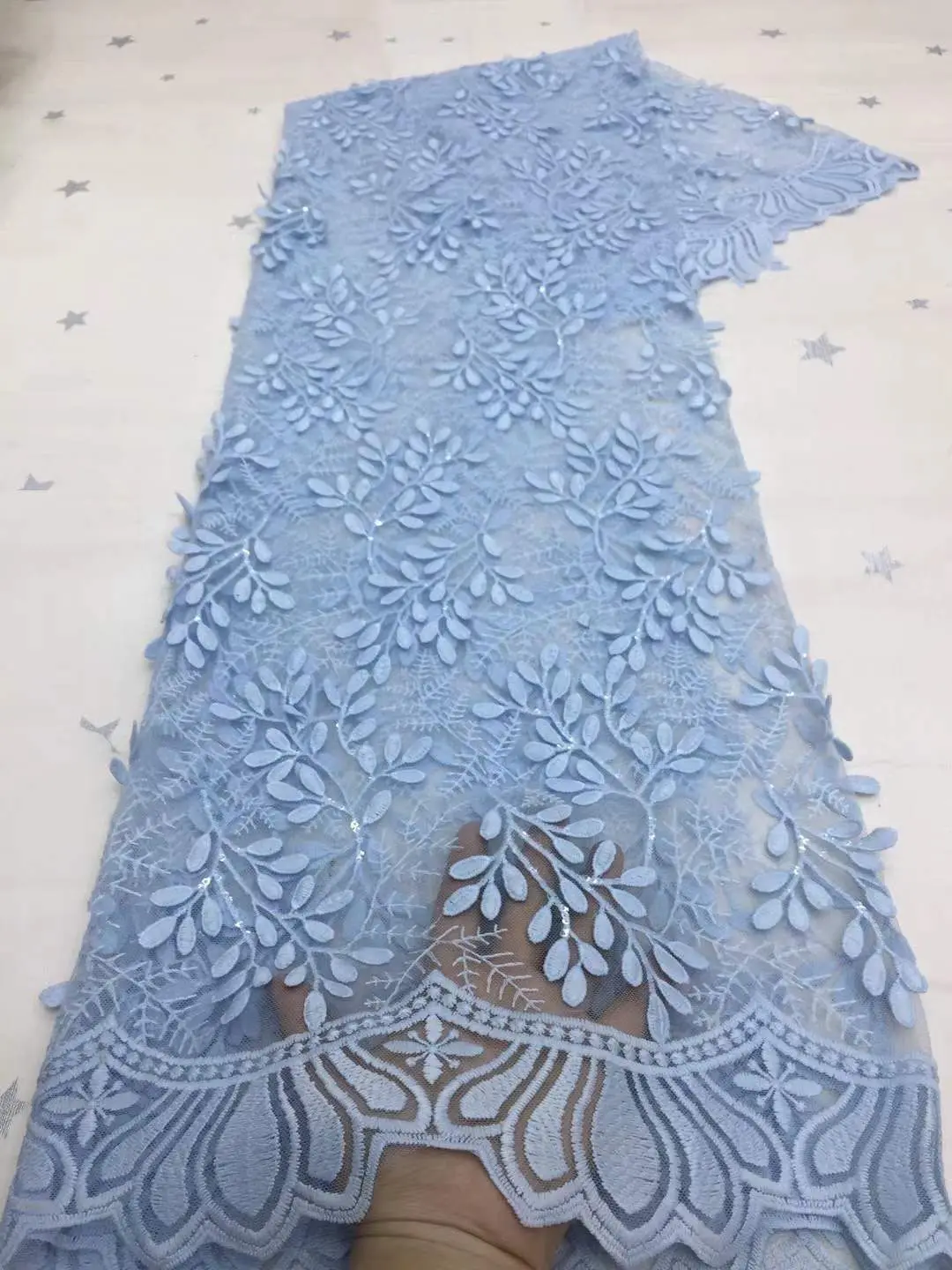 sky blue African Milk Silk Lace Fabric 2021 High Quality Lace Nigerian Guipure Lace Fabrics For Wedding Dress Sewing